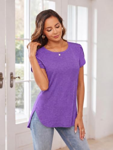 Image of Herou Women's Casual Long /Short Sleeve T Shirt Crewneck with Side Split Fall Pullover Loose Tunic Sweater Tops