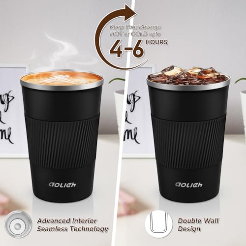 Image of Thermal Mug With Leak-Proof Lid, Insulated Stainless Steel Travel Coffee Mug To Go for Hot and Cold Water, Tea (380 ml, Black)