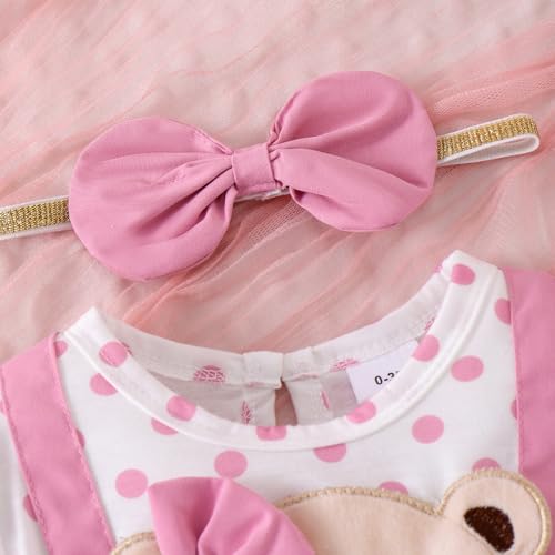 Baby Girl Summer Outfits Bear Short Sleeve One-Piece Jumpsuit With Headband Set Newborn Infant Girl Clothes4