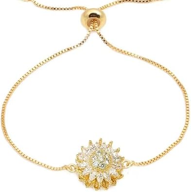 CEAeis Spinning Sunflower Bracelet for Women, Adjustable Rhinestone Sparkly Flowers Anxiety Wrist Bracelets,Wrist Sparkly Flower Anxiety Bracelet