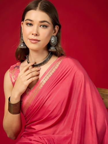 Image of AKHILAM Women's Mysore Silk Ethnic Motif Printed Saree With Unstitched Blouse Piece