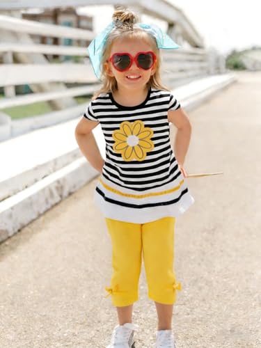 Image of LUKYCILD Baby Girls Summer Clothes Casual Clothing Suit Short Sleeve Striped T-Shirt +Pants