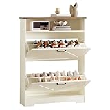 HOOBRO Zapatero de Pie en Madera Rústica con 2 Cajones Abatibles, Acabado Nogal y Blanco Cálido