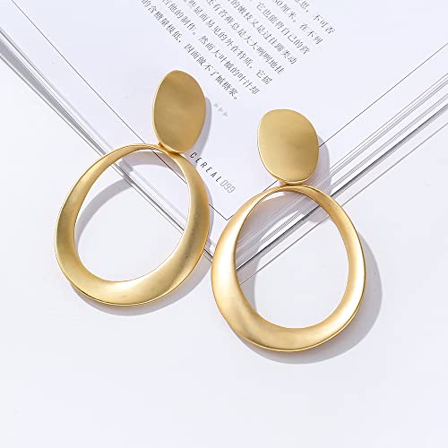 Matte Gold Silver Big Hoop Clip On Earrings for Women Disc Dangle Clip Earrings for Women Girls Gift3