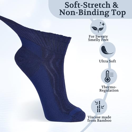 Image of +MD Bamboo Viscose Ankle Diabetic Socks for Men & Women, 6 Pairs, Soft Cushioned, Non-Binding Loose Top, Extra Wide