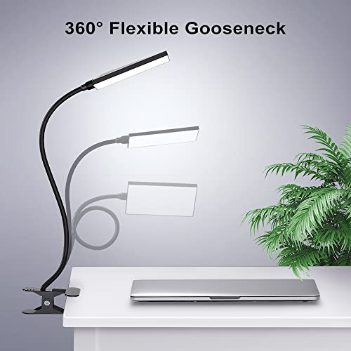 Mongery Clip On Light Led Desk Lamp, Eye-Caring Clamp Table Lamps With Usb Charging Port, 3 Modes 11 Brightness, 360° Adjustable Gooseneck Desk Light For Office, Home, Reading And More, Black #TOP3