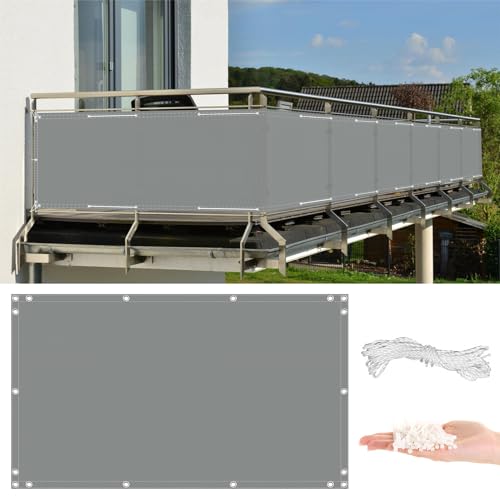 Balcón 0,75 m x 3 m, 96% anti rayos UV, resistente a la intemperie, red de privacidad para barandilla de vallas, color antracita, incluye ojales, bridas de nailon y cordón
