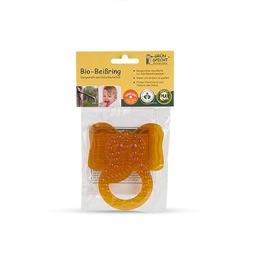 GRÜNSPECHT Bio-Beißring aus Naturkautschuk für zahnende Babys, massiert Zahnfleisch, BPA frei, weich, fördert Feinmotorik, Elefant (639-00), braun