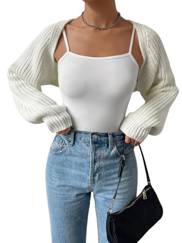 Women's Bolero Shrug Open Front Crop Cardigan Long Sleeve Sweater Drop Shoulder Knit Pullover Top - Main Image