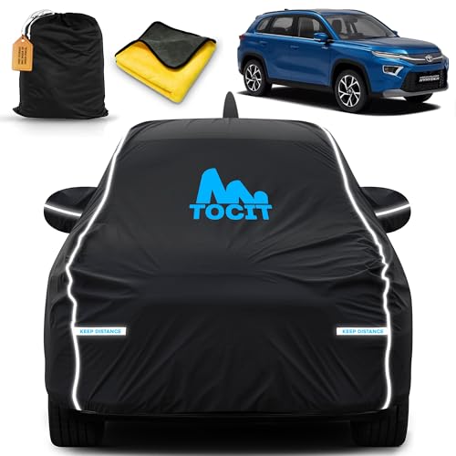 Image of Hyryder Waterproof Long Life Car Cover with Safety Glow Reflective Strap, Premium Stretchable Velvet Velour Fabric, Machine Washable, Tri-Stitch Custom Fit with Mirror & Antenna Pocket