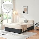 [en.casa] Cama Matrimonio NOLA Canapé Abatible con Somier y Colchón 140x200 cm Espacio de Almacenamiento Cama Tapizado Polipiel MDF Contrachapado 206 x 141 x 28 cm - Negro