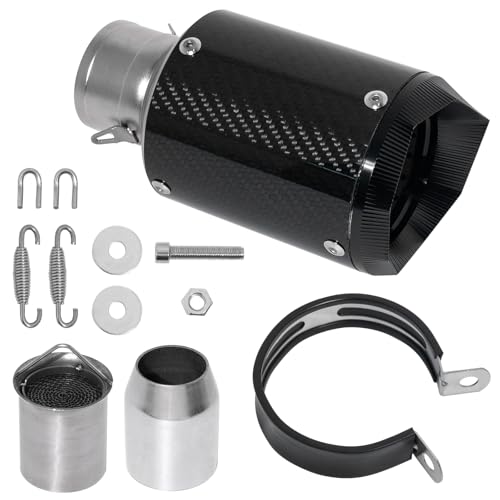 Motorcycle Exhaust Motorcycle Muffler Slip-On 2 Inch/51 MM Carbon Fiber Slip on Exhaust Muffler Universal Fit for Z900/GSXR750/CBR650 Heat Resistant Black Round