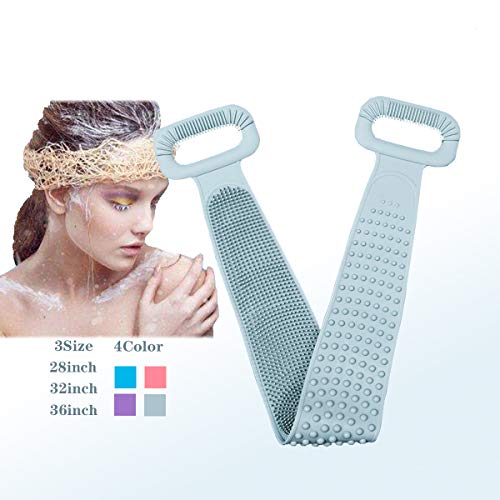Extra Long 36inch/90cm Silicone Back Scrubber Bath Body Brush for Shower, Double Sided Body Washer for Exfoliating Texture, Comfortable Spa Massage for Sensitive and All Kinds of Skin (Gray)