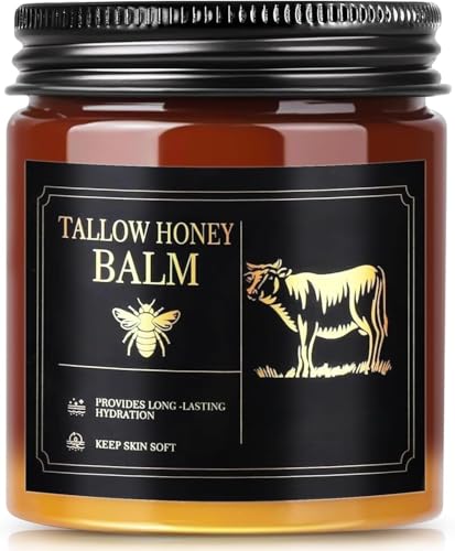 Beef Tallow for Skin Whipped Beef Tallow Face Moisturizer with Raw Honey and Beeswax Natural Grass Fed Tallow and Honey Balm Moisturizer for Face Body (Brown)