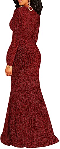Image of Women's Sexy Long Sleeve Sparkly Maxi Dress V Neck High Slit Wrap Formal Gown Cocktail Glitter Maxi Long Dresses