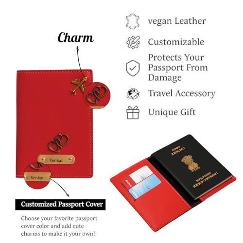 Image of Personalised All in One Men's Combo Gift (4 pcs) Customized Leather Wallets, Key Chain, Eyewear Case and Passport Cover with Name | Best Gift for Brother, Husband, Boyfriend, Father (Red)