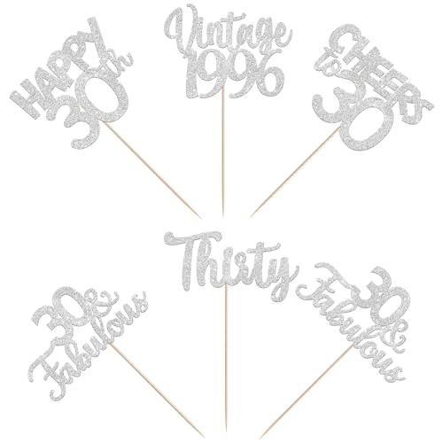 Image of 15 PCS 30th Birthday Centerpiece Sticks Thirty Happy 30 Vintage 1996 Table Flower Centerpieces Sticks Cheers to 30 Fabulous Floral Decorations for 30th Birthday Party Supplies Silver