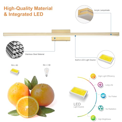 Image of SineRise LED Modern Bathroom Vanity Light Fixtures (48-Inch, 3000K /4000K /6000K, Dimmable), Gold Modern Acrylic Bathroom Wall Lighting Fixtures Over Mirror