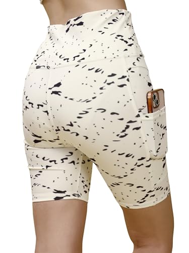 Image of Women's Polyester Stretchable Gym Shorts with Side Pockets High Waist Slim Fit Above Knee Length Activewear Tights Gym Fitness Cycling Running Yoga Shorts for Women