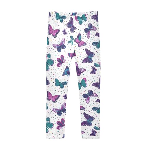 Colorful Butterfly Polka Dot Girls Leggings Ultra Soft Compression Yoga Gym Pants for Kids 4-10T
