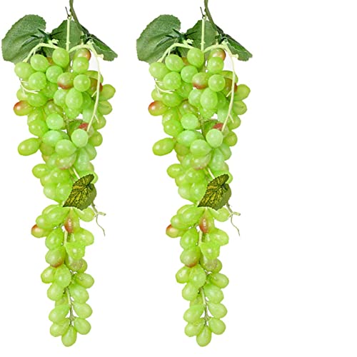 2pcs Green Lifelike Grape Artificial Grape Fruits Fake Grape Bundles for Home Aesthetics Creative Design Garden Basket Store Decoration Children Enlightenment Education Props(110Grains 13 inches)