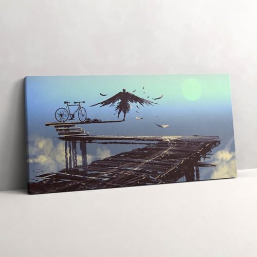 Tableau sur toile 140x70cm motif ange et vélo de Wallfluent pour la déco de salon