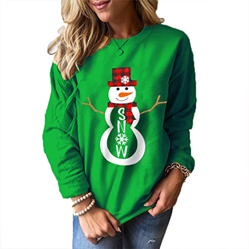Yemocile - Sudadera de manga larga con diseño de muñeco de nieve para mujer