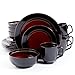 Gibson Home 101788.16RM Bella Galleria 16-Piece Reactive Glaze Dinnerware Set Service of 4, Stoneware, Red/Black