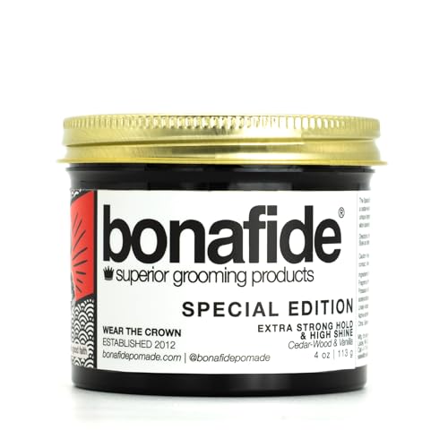 Bona Fide Pomade Special Edition 4oz. | Extra-Strong Hold High Shine, Water-Based Pomade, Non-Flaking Easy to Wash Out Formula, Lemon Cedar Wood Vanilla Fragrance