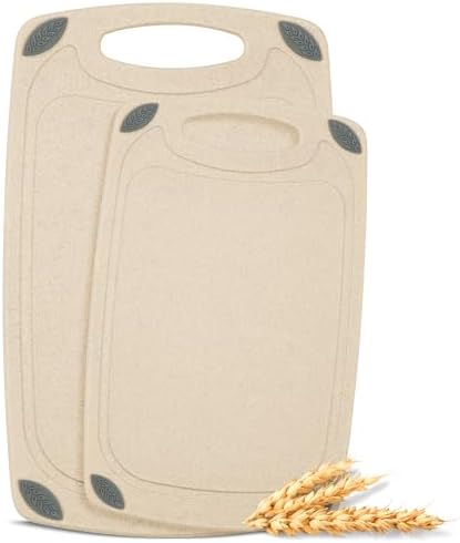 2-Piece Reversible Cutting Board Set Made from Natural Food Grade Wheat Straw Material - Eco-Conscious Alternative to Plastic - Gluten Free & BPA Free Chopping Boards for Kitchen