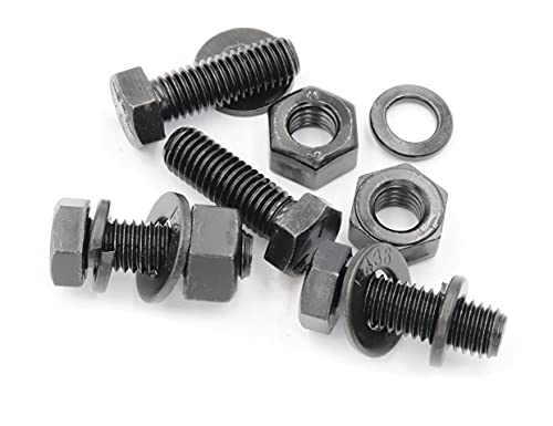Image of LBY 8 Sets Hex Bolts Kit, 1 /2-13x1-1 /2'' Hex Head Screws Bolts (Fully Threaded), with Heavy-Duty Nuts, Flat & Lock Washers, Alloy Steel (Black)