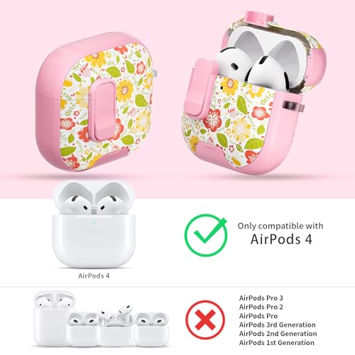 Image of for AirPods 4 Case with Safty Lock & Phone Stand,Cute Floral Pattern Style