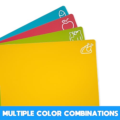Goodluck 4 Pieces Flexible Cutting Boards, BPA Free Plastic Cutting Boards for Kitchen, Non Slip Cutting Mat for Meat and Vegetables
