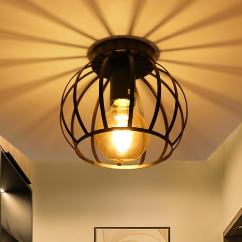 IDEGU Pendelleuchte Vintage Industrial – Würfel-Design, Schwarz, E27 Fassung, 100 Cm Verstellbares Kabel