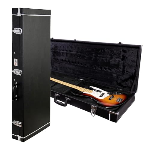 Gearlux Bass Guitar Hard Case, Fits Fender Precision/Jazz Bass and More with Exterior Lock and Key, Interior Accessory Compartment, and Plush Interior Padding - Black