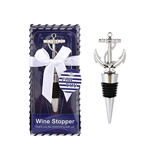 2 Pack Nautical Wine Stoppers – Ship Anchor Design, Reusable Alloy Metal Beverage Bottle Stopper for Party Favor, Silver