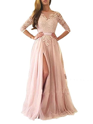 Ruisha Women Lace Prom Dress Long Tulle High Slit Evening Gowns Rs0080 22 Plus Pink