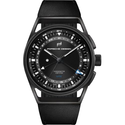 Porsche Design 1919 Globetimer UTC All Black Herren-Armbanduhr Analog Automatik mit schwarzem Lederband 6023.4.02.005.07.2