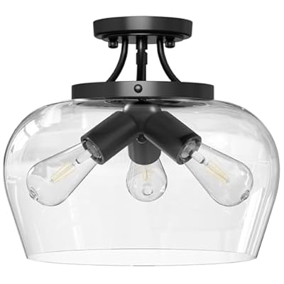 VONLUCE Semi Flush Mount Ceiling Light, 3-Bulb Black Ceiling Light Fixture with Clear Glass Shade, 13.8" Industrial Ceiling Light Fixture for Hallway Foyer Kitchen Entryway Bedroom, E26 Base
