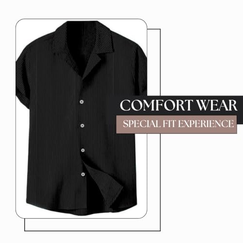 Image of MiraMichi Stylish Men's Regular Fit Half-Sleeve Corduroy Striped Casual Shirt - Perfect