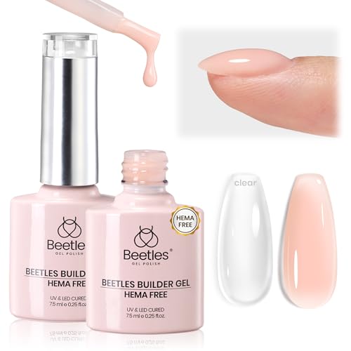 Beetles Builder Gel for Nails HEMA-Free 2 Colors Clear & Jelly Nude for Building Instant Apex Strengthening Thickening Extension Sensitive Nails Beginners-Friendly DIY UV Nail Salon at Home