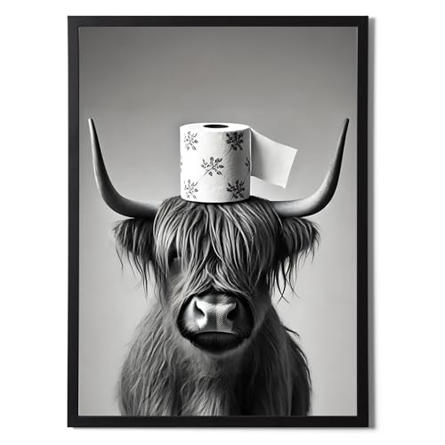 Póster de vaca para baño tamaño A3, cuadro decorativo de tierras altas sin marco de 29,7x42 cm