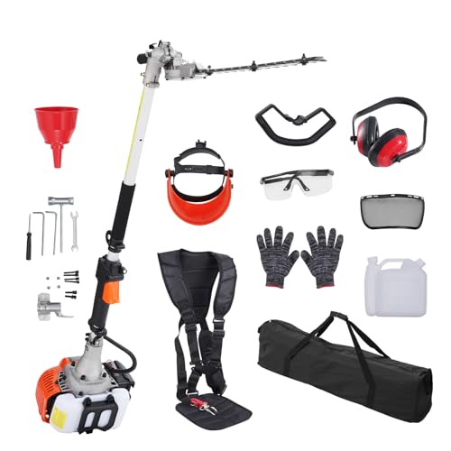 VEVOR Gas Hedge Trimmer 2 Cycle with Extension Pole, 15.7-inch 26cc Gas Powered Pole Hedge Trimmer with Dual Sided Dual Action Blade, Great for Trimming Shrubs, Bushes, w/EPA, CE and EMC Cer
