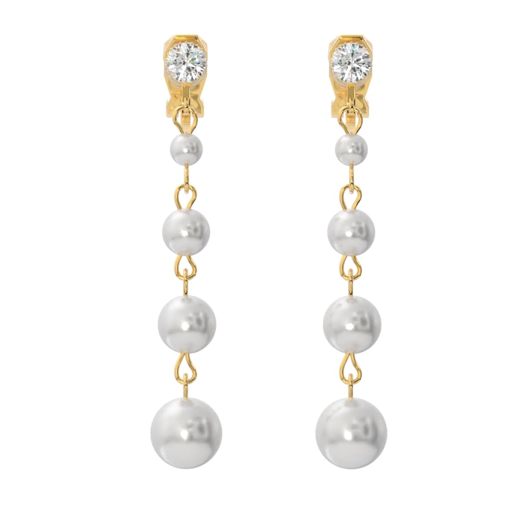 Aloha Earrings Non Pierced Gold Tone Clip On Crystal with Simulated Pearls Drop Dangling Earrings