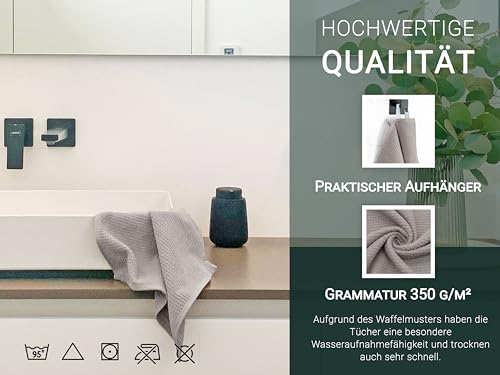 ZOLLNER 10er Set Seiftücher in 30x30 cm - langlebige Handtücher in grau - mit praktischem Aufhänger - Zeitloses Waffelmuster - waschbar bis 95°C - Baumwolle - Hotelqualität