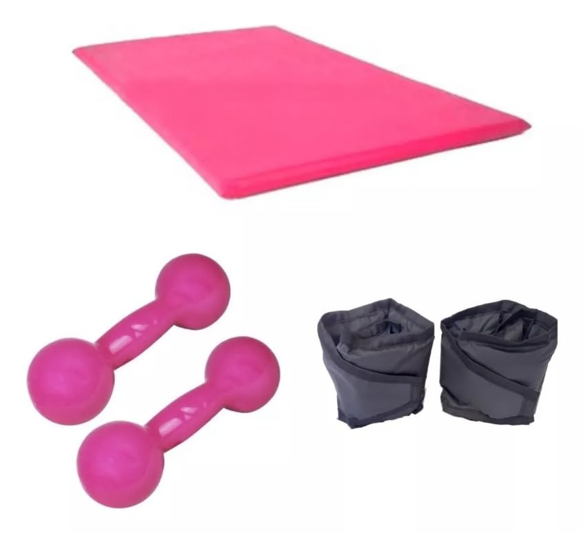 Halter Emborrachado 3kg + Tornozeleira 3kg + Colchonete Cor Rosa