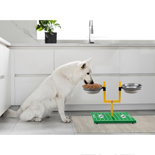 NFL Miami Dolphins Goalpost Football Field Dog Feeder – Adjustable Elevated Dog Bowls with Stand, 2 Stainless Steel Bowls, Non-Slip Rubber Feet, Raised Pet Feeder for Large & Small Dogs, Cats. - Image 4