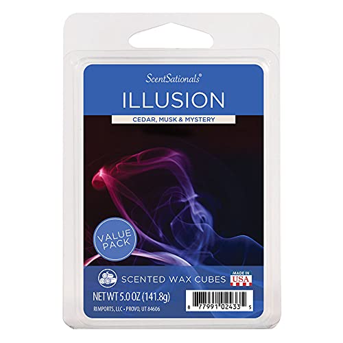 Scentsationals Scented Wax Fragrance Melts 5.0 oz - Illusion - 12 Wax Cubes Pack, Home Warmer Tart, Electric Wickless Candle Bar Air Freshener, Spa Aroma Decor Gift - Value Pack