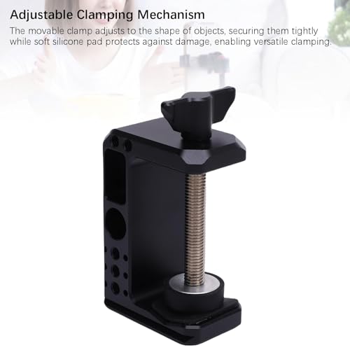 Image of Yunseity C Clamp Tripod Mount Camera Holder with 6 Pcs 1 /4 & 3 /8 Inch Holes, Adjustable Clamp, 38MM Base, Aluminum Alloy, 6.2cm Clamp Range, for Light Stands, Tripods, Desks