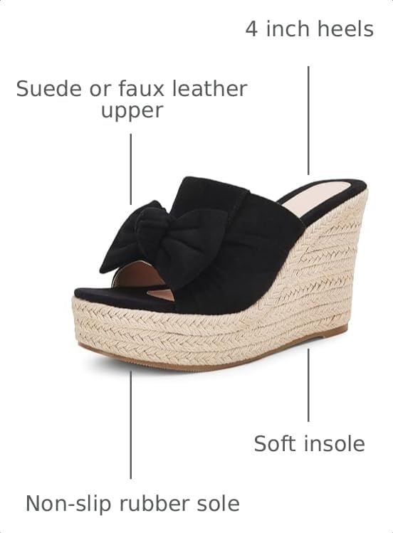 Image of PiePieBuy Womens Platform Espadrilles Slip On Wedge Sandals Bow Tie Open Toe Slides Shoes